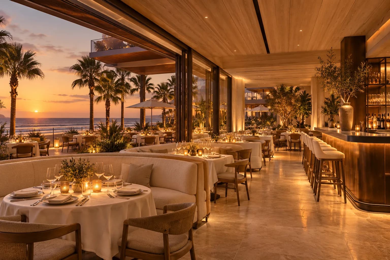 Candlelit supper club with an open beachfront terrace