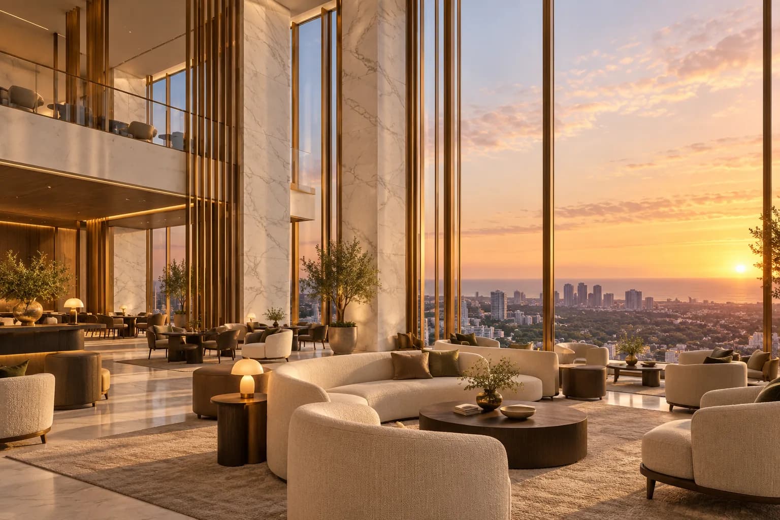 Marble-and-bronze sky club overlooking Los Angeles